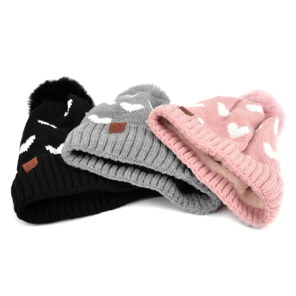 Women's Hearts and Pom Pom Knit Winter Hat - Picture 5 of 7